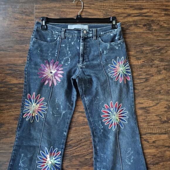 Versace Vintage Floral Embroidered Jeans Size 32 - Picture 4 of 11